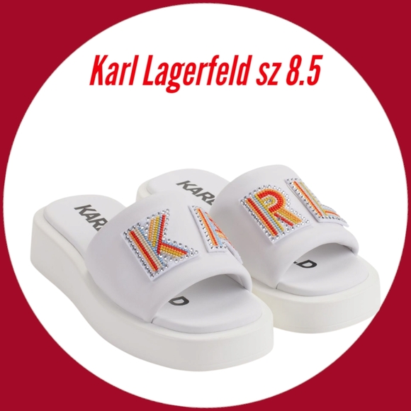 Karl Lagerfeld White Opal  Platform Slide Sandals - Picture 1 of 11